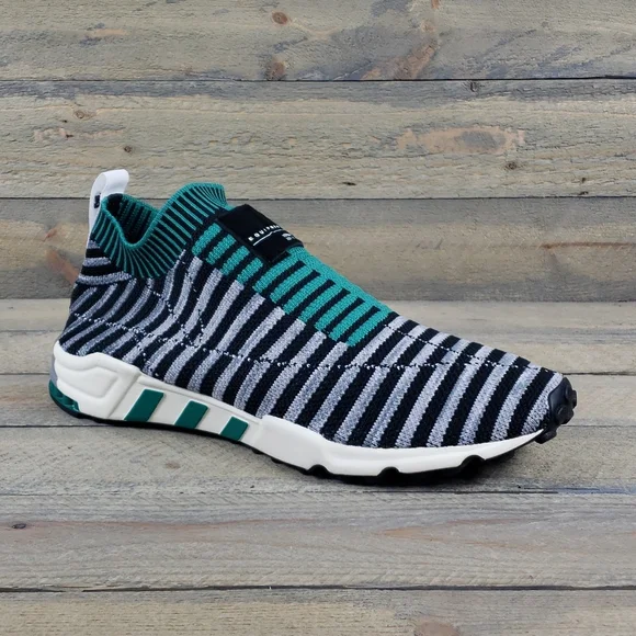 adidas Men's EQT Support SK Originals Primeknit Slip Ons Black Green Grey - Picture 3 of 11